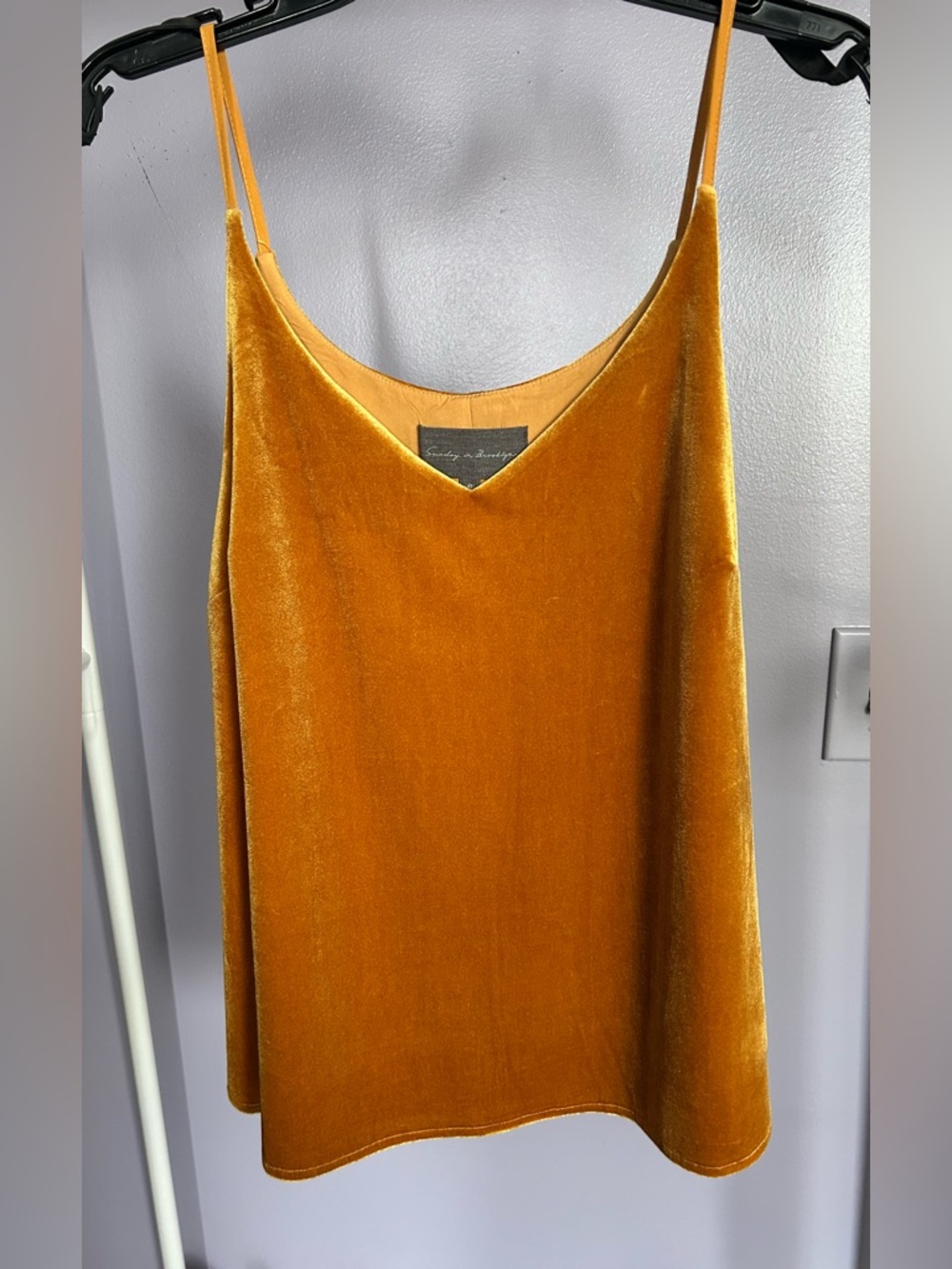 Sunday in Brooklyn Velvet Spaghetti Strap Cami - Mustard Gold